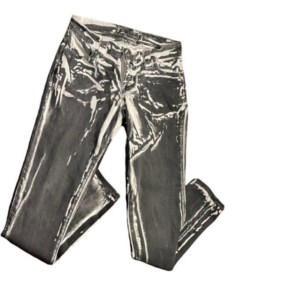 NINE planet women's skinny jeans gray & white print Grunge‎ Punk